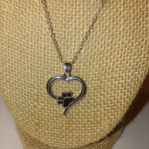 Silver Heart W/Black Dog Paw Necklace